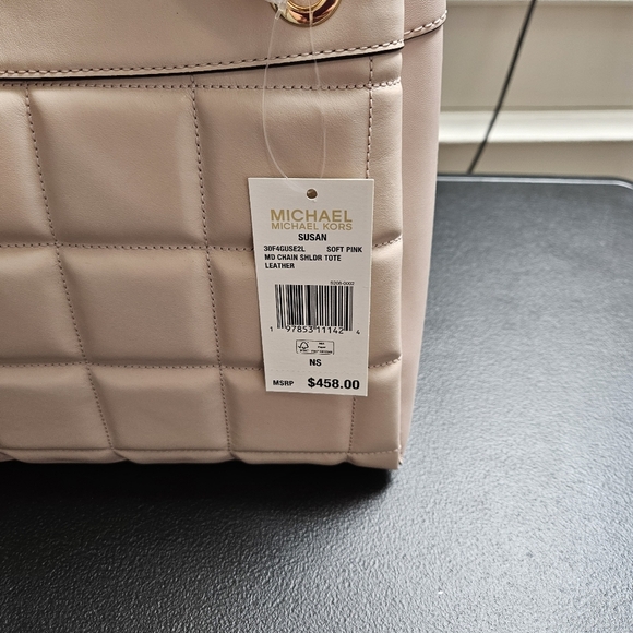 Michael Kors Susan Pink Medium Quilted Leather Satchel Handbag - Picture 6 of 8